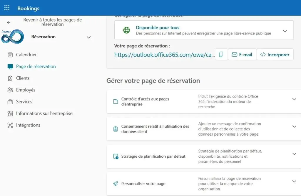 La console de gestion des services Microsoft 365 Bookings