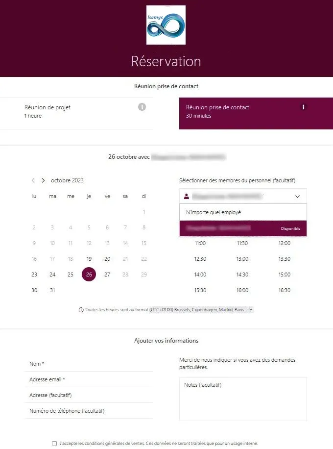 Bookings est un service de réservation basé sur le web et s’intègre à directement aux calendriers 365