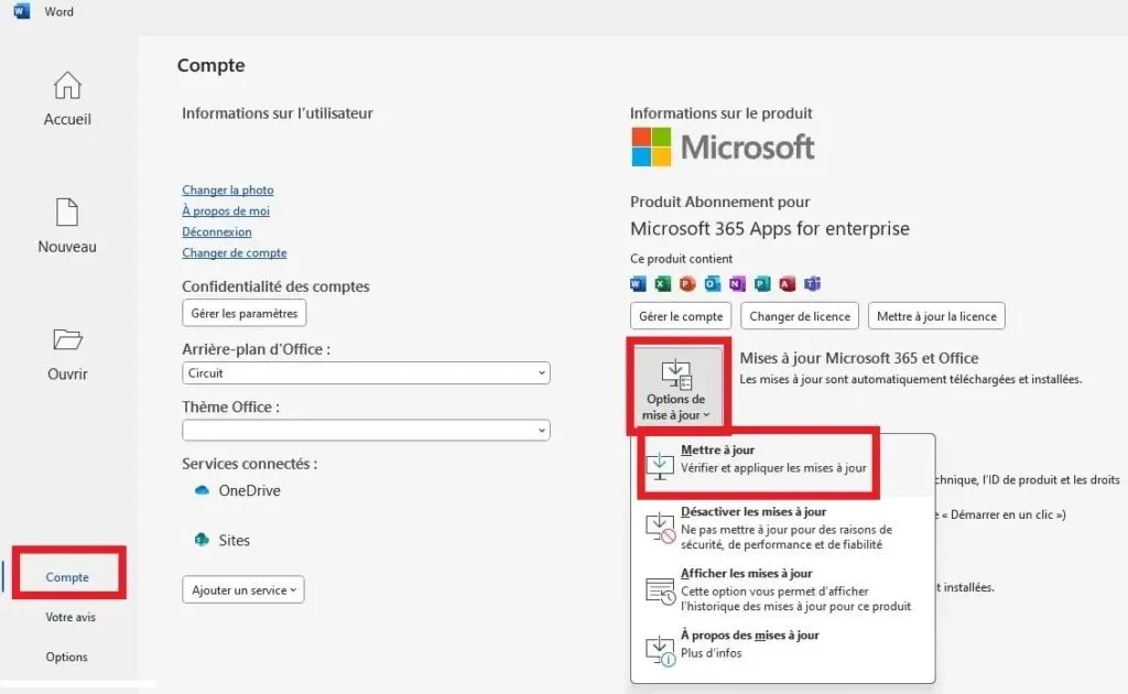 Mise à jour de la suite Office valable pour les versions 2013, 2016, 2019, 2021 et 365. 